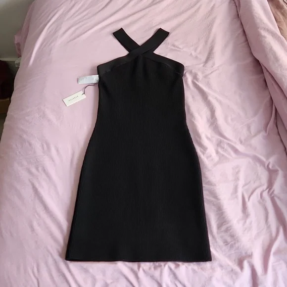 Aritizia Babaton Sculpt Knit Criss Cross Dress Black - Picture 2 of 8